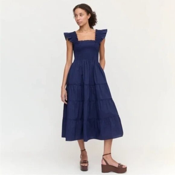 HILL HOUSE HOME Ellie Nap Dress Navy Poplin midi large - Picture 1 of 11